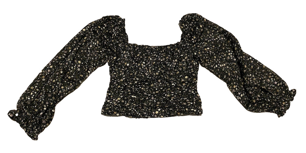 ASTR The Label Womens Milkmaid Dark Top Size Medium Peasant Ruched Off Shoulder